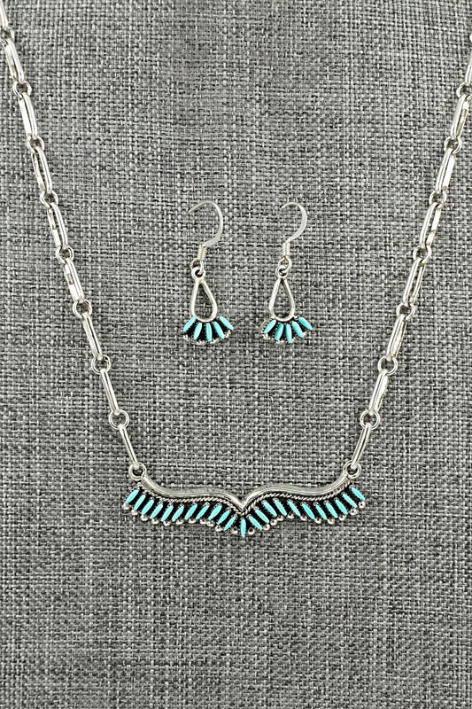 Turquoise & Sterling Silver Necklace and Earrings Set - Mildred Ukestine
