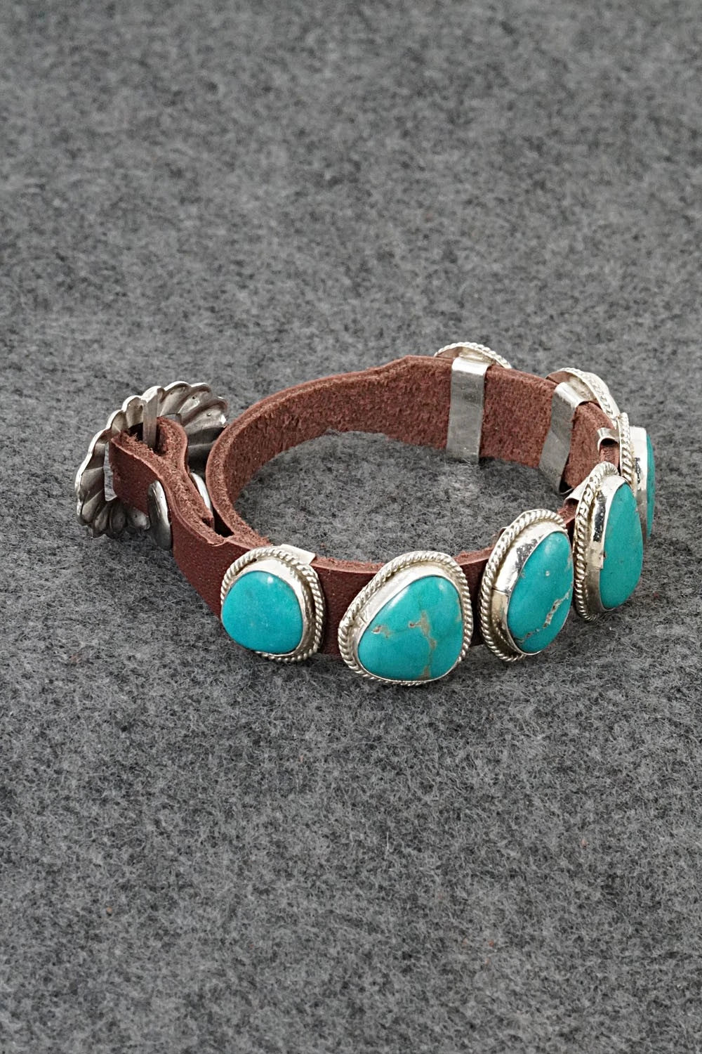 Turquoise, Sterling Silver & Leather Bracelet - Rosita Charlie