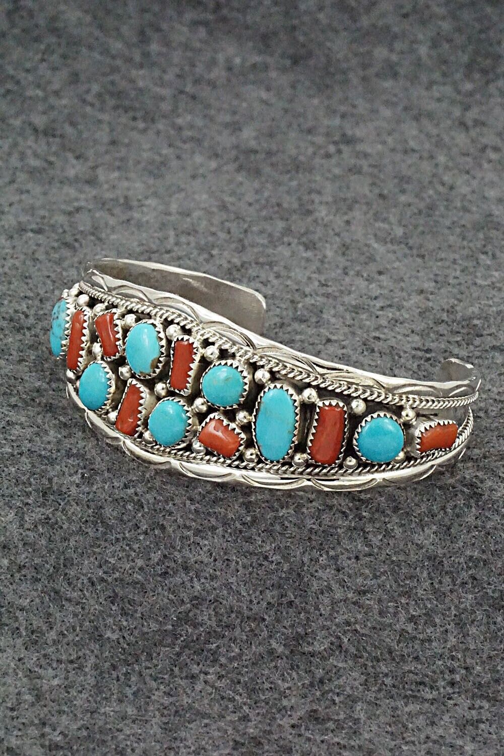 Turquoise, Coral & Sterling Silver Bracelet - Anita Whitegoat