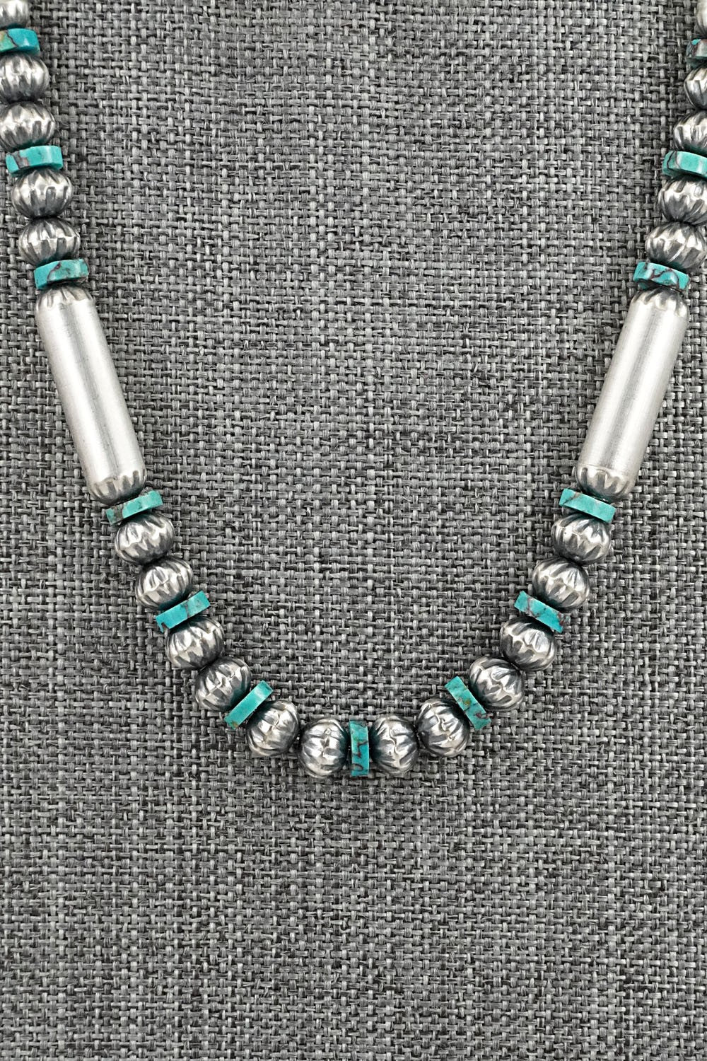 Turquoise & Sterling Silver Navajo Pearl Necklace 18" - Tonisha Haley