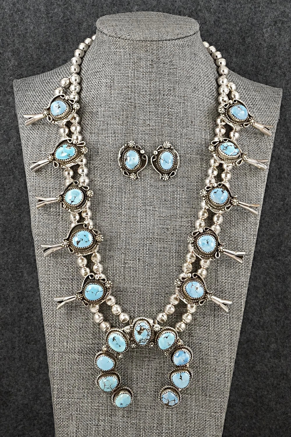 Turquoise & Sterling Silver Squash Blossom Set - Phil Nez