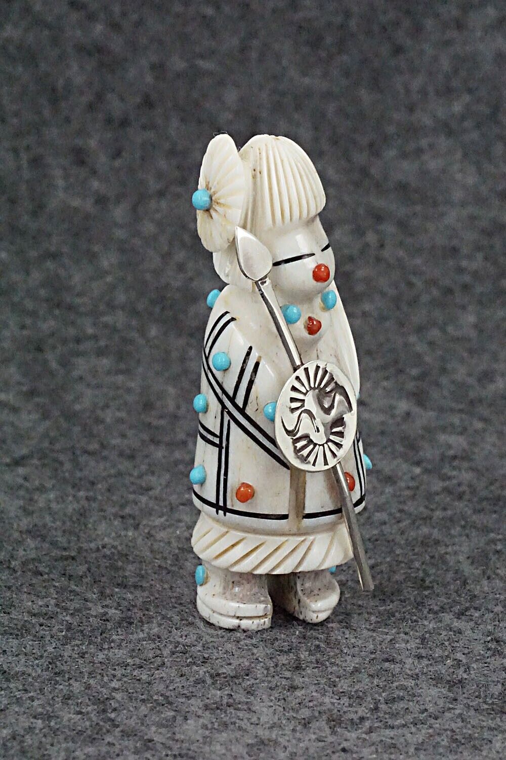 Hunter with Spear & Shield Zuni Fetish Carving - Claudia Peina