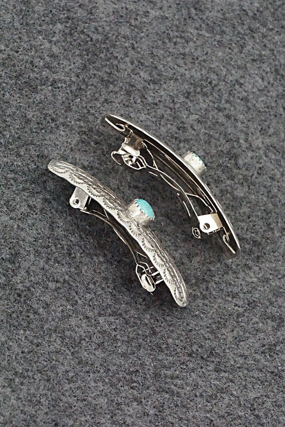 Turquoise & Sterling Silver Mini Hair Barrettes - Betty Laughing