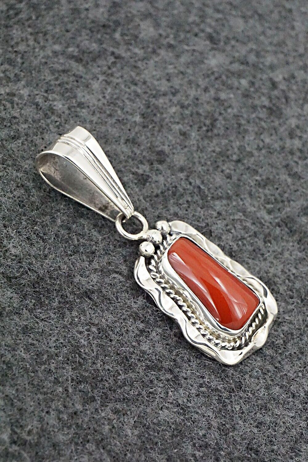 Coral & Sterling Silver Pendant - Samuel Yellowhair