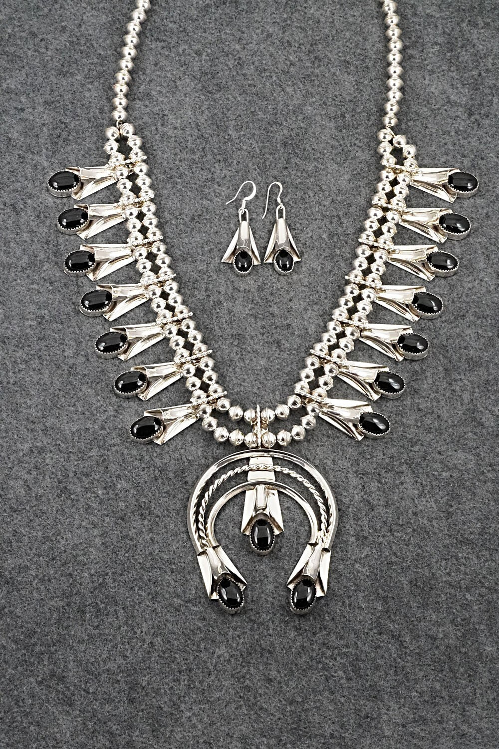 Onyx & Sterling Silver Squash Blossom Set - Louise Yazzie