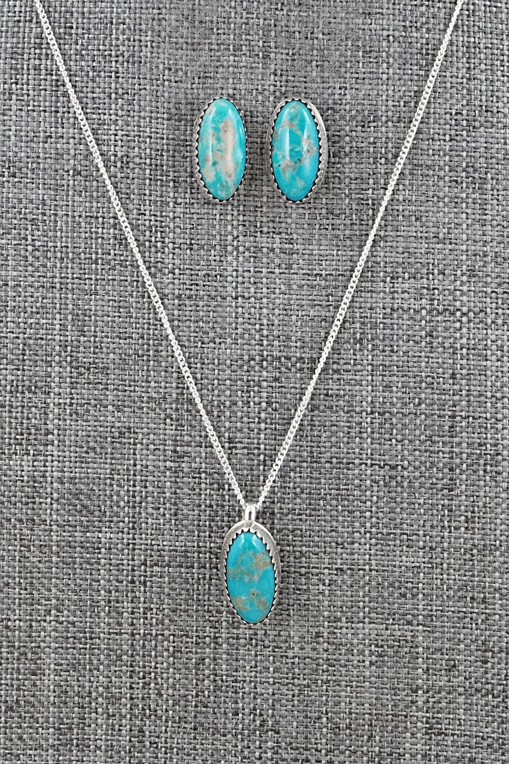Turquoise & Sterling Silver Necklace and Earrings Set - Murray Hannaweeka