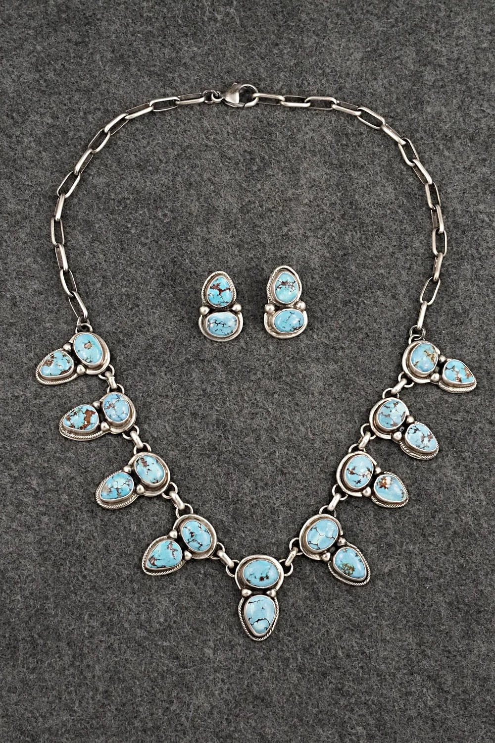 Turquoise & Sterling Silver Necklace and Earrings Set - Kathleen Livingston