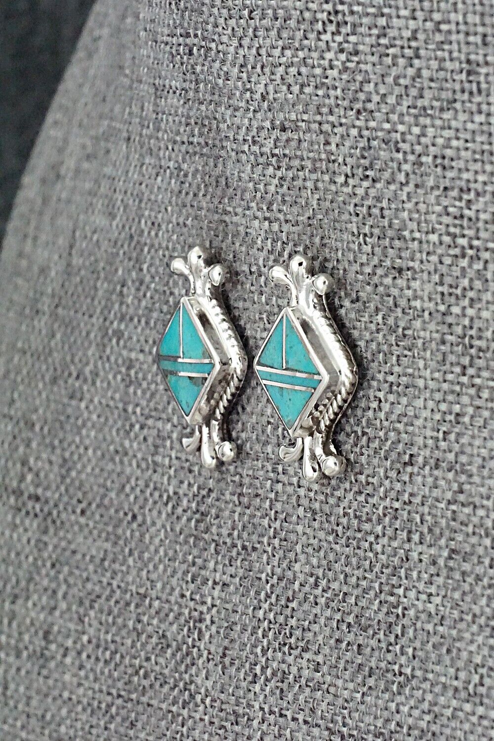 Turquoise & Sterling Silver Inlay Earrings - James Manygoats