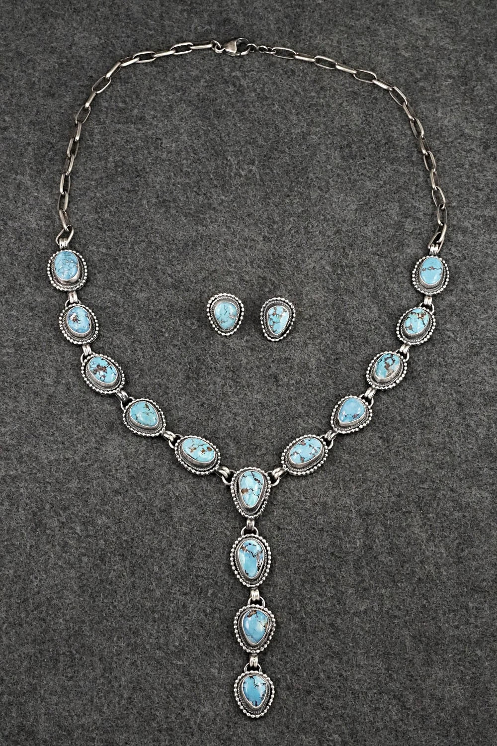 Turquoise & Sterling Silver Necklace and Earrings Set - Darrin Livingston