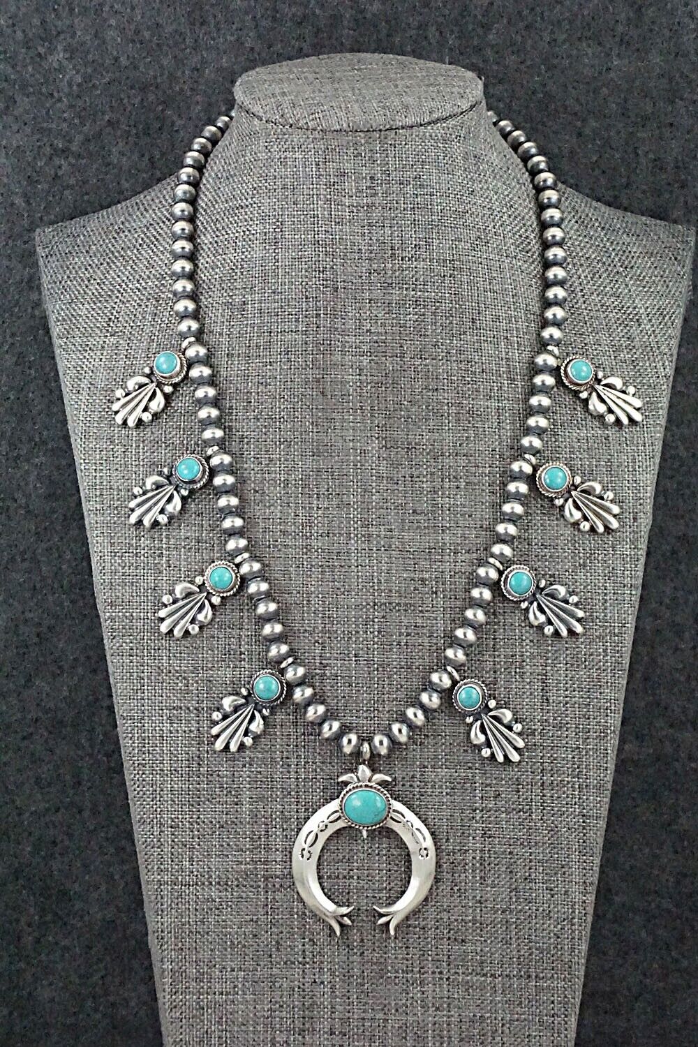 Turquoise & Sterling Silver Squash Blossom Necklace - Bobby Platero
