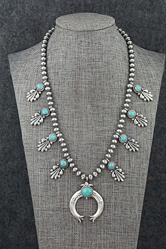 Turquoise & Sterling Silver Squash Blossom Necklace - Bobby Platero