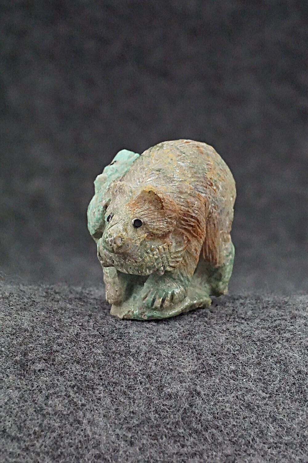 Bear with Cub and Fish Zuni Fetish Carving - Derrick Kaamasee