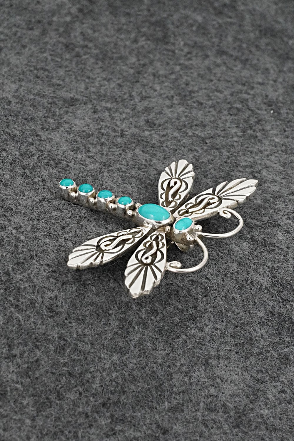Turquoise & Sterling Silver Pendant/Pin - Lee Charlie