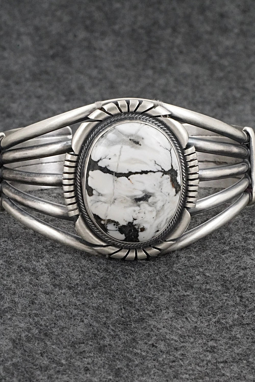 White Buffalo & Sterling Silver Bracelet - Mark Yazzie