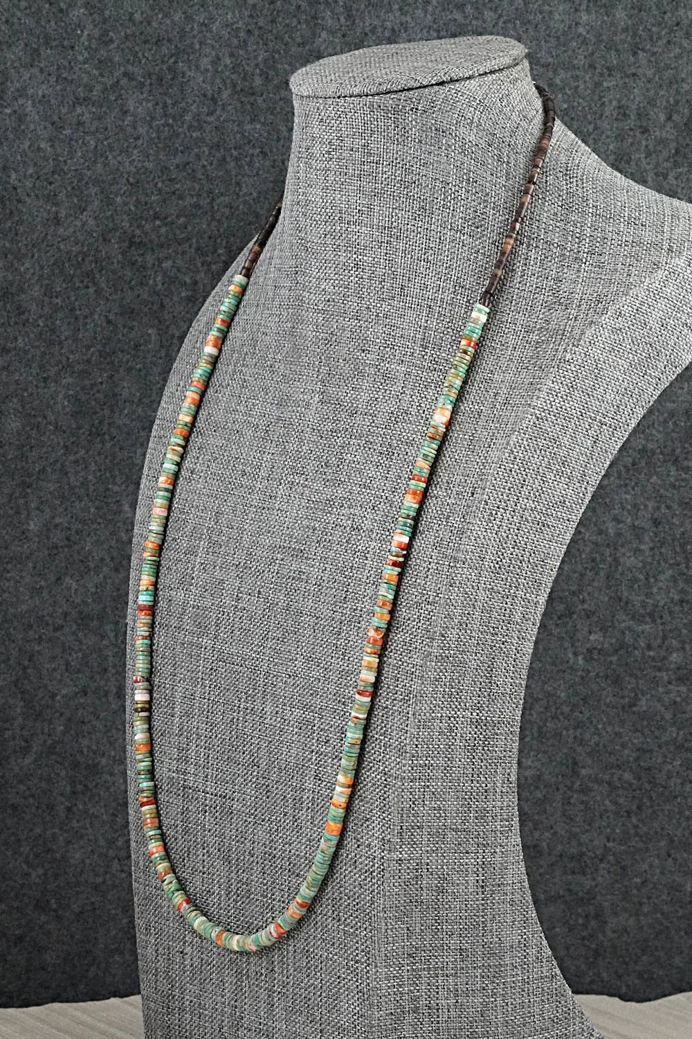 Turquoise, Spiny Oyster & Sterling Silver Necklace 24" - Doreen Jake
