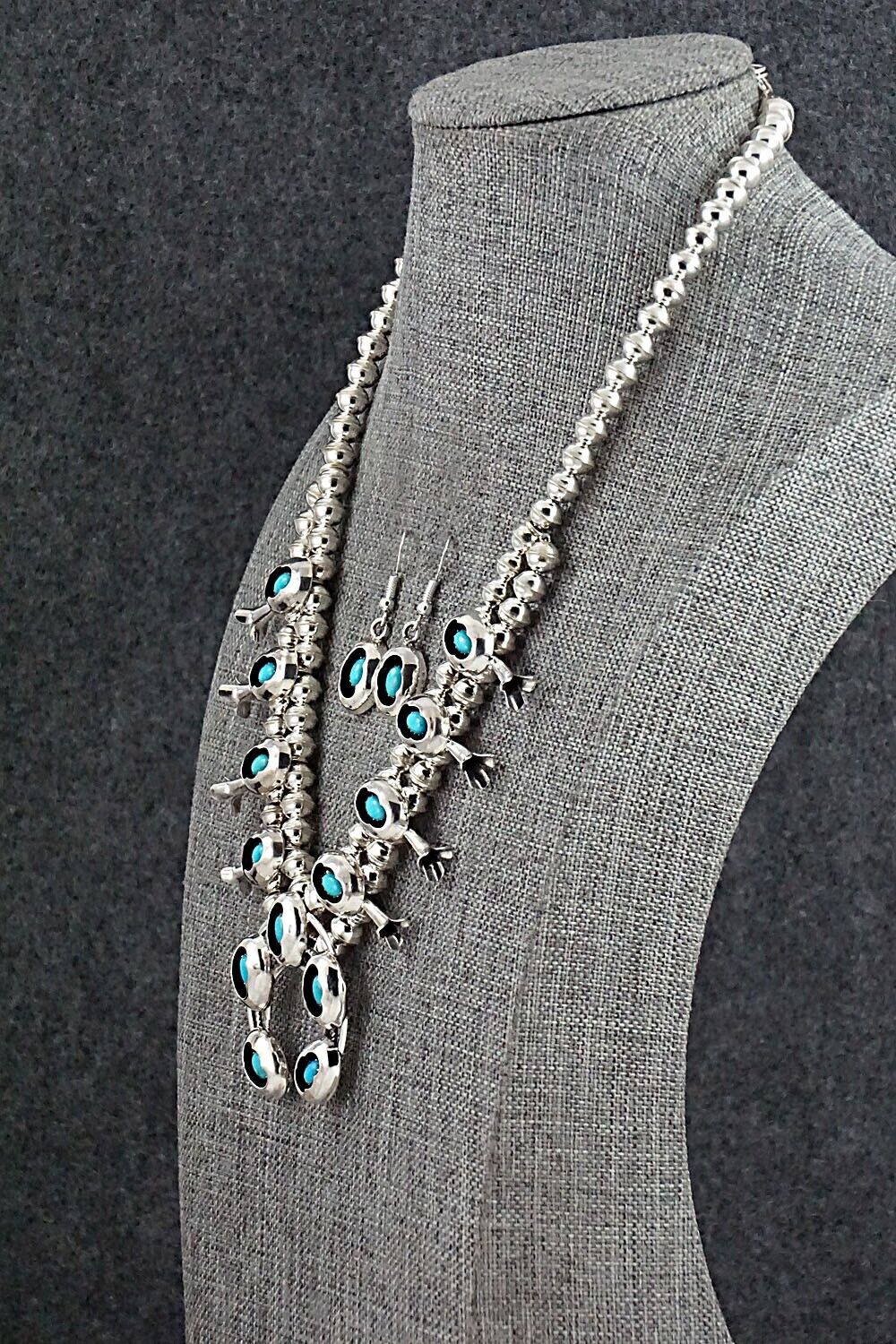 Turquoise & Sterling Silver Mini Squash Blossom Set - Phil Garcia