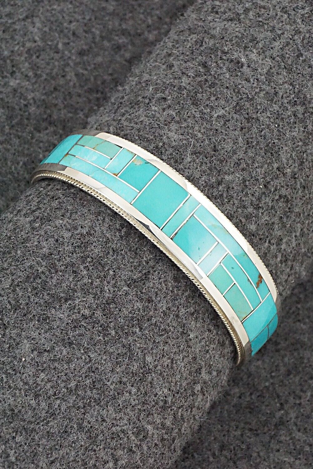 Turquoise & Sterling Silver Inlay Bracelet - Glendora Booqua