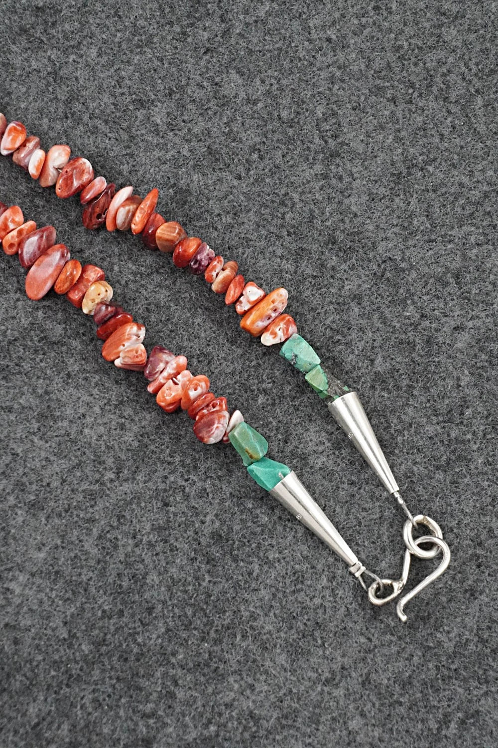 Spiny Oyster, Turquoise & Sterling Silver Necklace 26" - Erika Brown