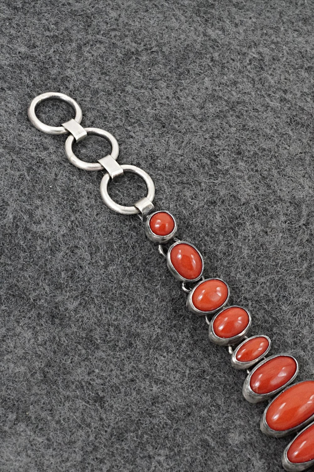 Coral & Sterling Silver Link Bracelet - Loretta Delgarito