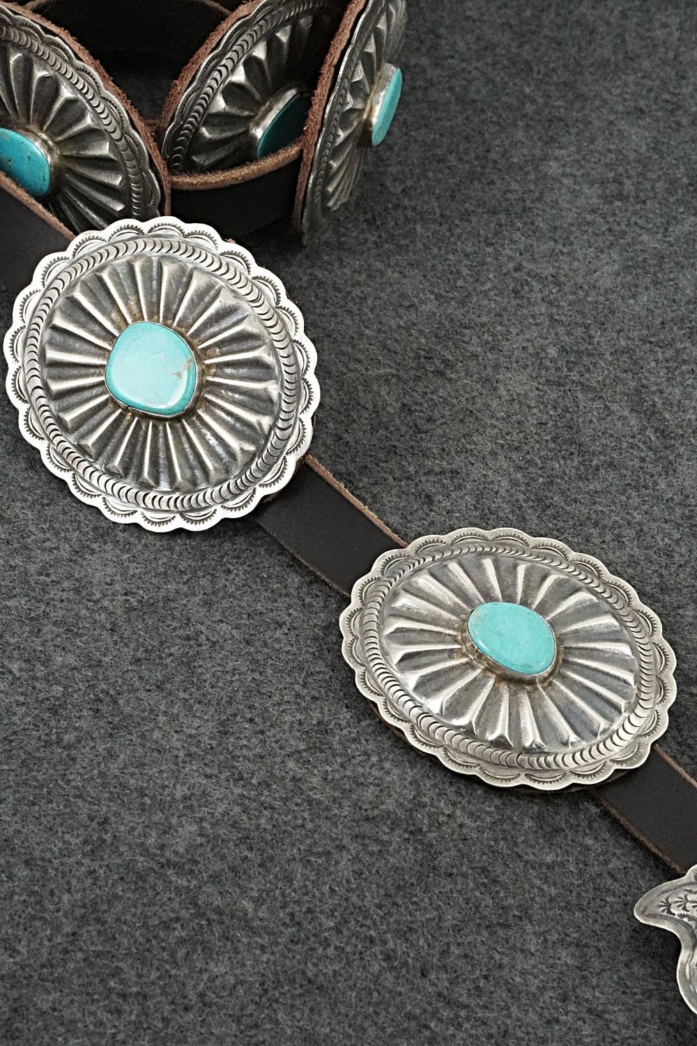 Turquoise, Sterling Silver & Leather Concho Belt - Dan Morgan