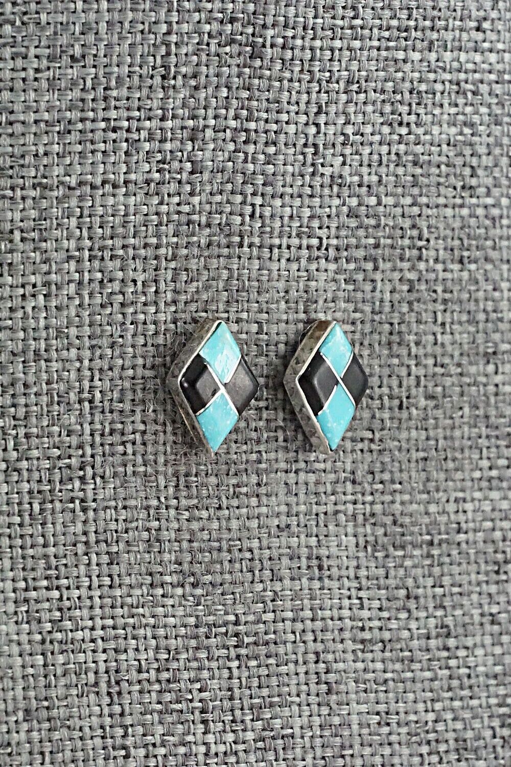 Turquoise, Onyx & Sterling Silver Earrings - Doreen Luarkie