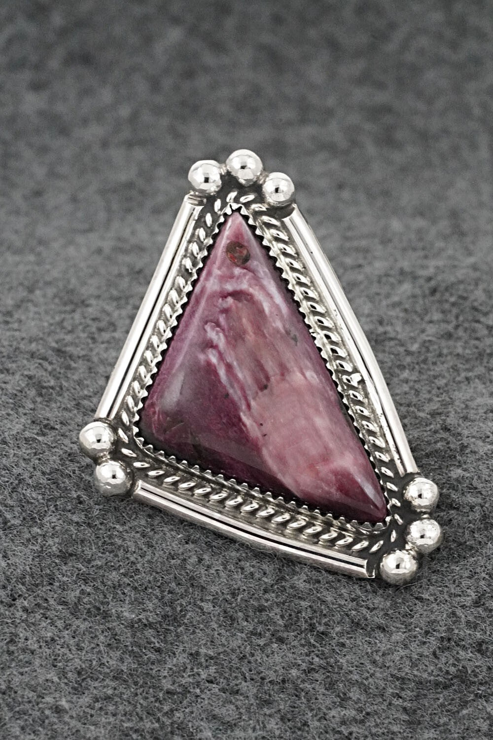 Spiny Oyster & Sterling Silver Ring - Leslie Nez - Size 7 Adj.