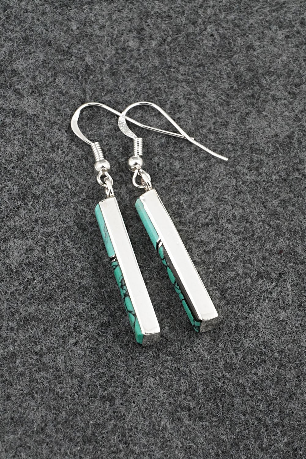 Turquoise, Onyx & Sterling Silver Earrings - Marilyn Yazzie
