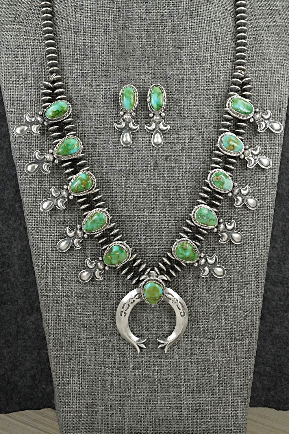 Turquoise & Sterling Silver Mini Squash Blossom Set - Adrienne Gordon