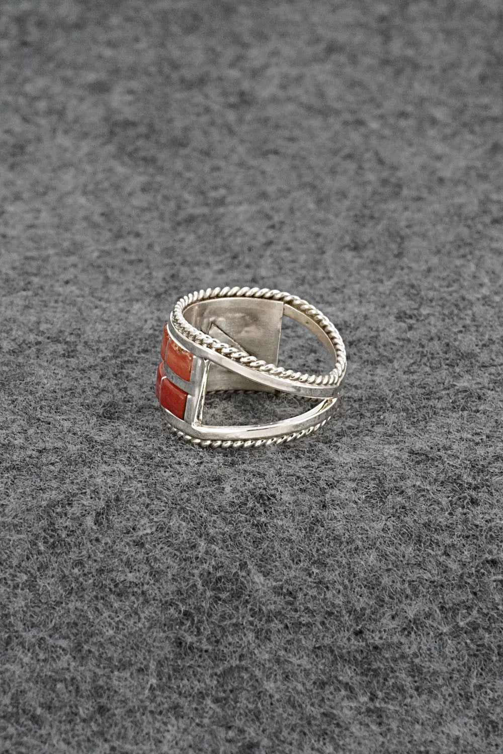 Coral and Sterling Silver Ring - Bruce Johnson - Size 6.75