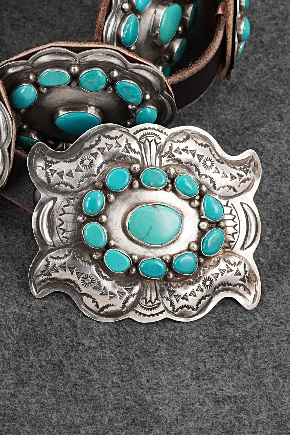 Turquoise, Sterling Silver & Leather Concho Belt - Dan Morgan