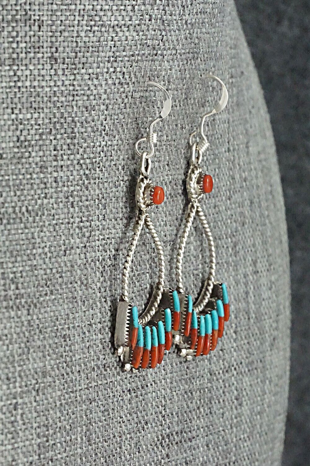 Turquoise, Coral & Sterling Silver Earrings - Carla Laconsello