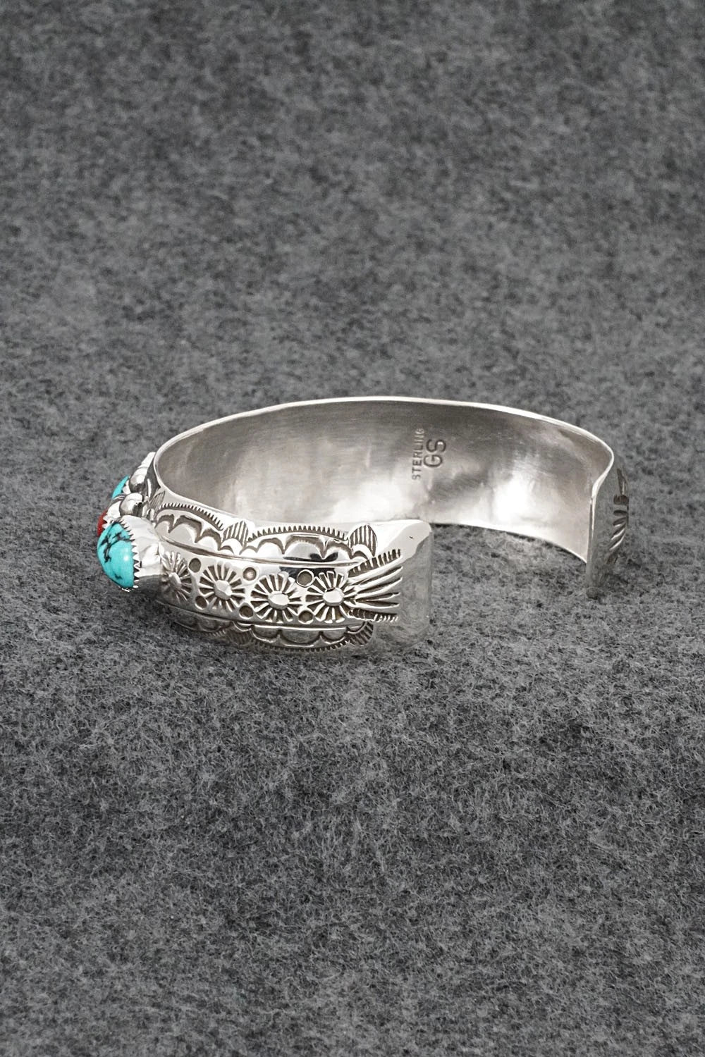 Turquoise, Coral & Sterling Silver Bracelet - Grace Silver