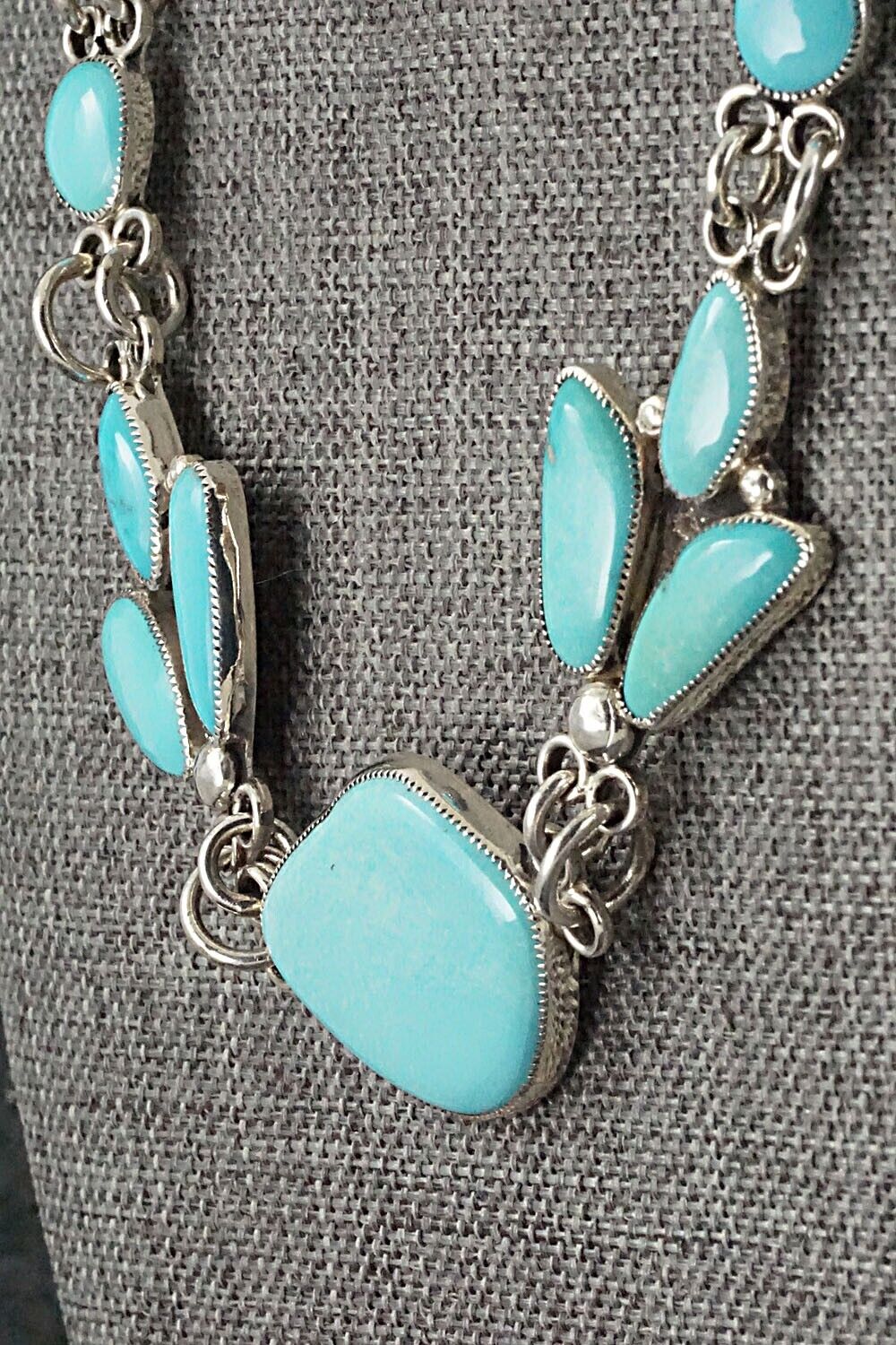 Turquoise & Sterling Silver Necklace and Earrings Set - Smokey Gchachu