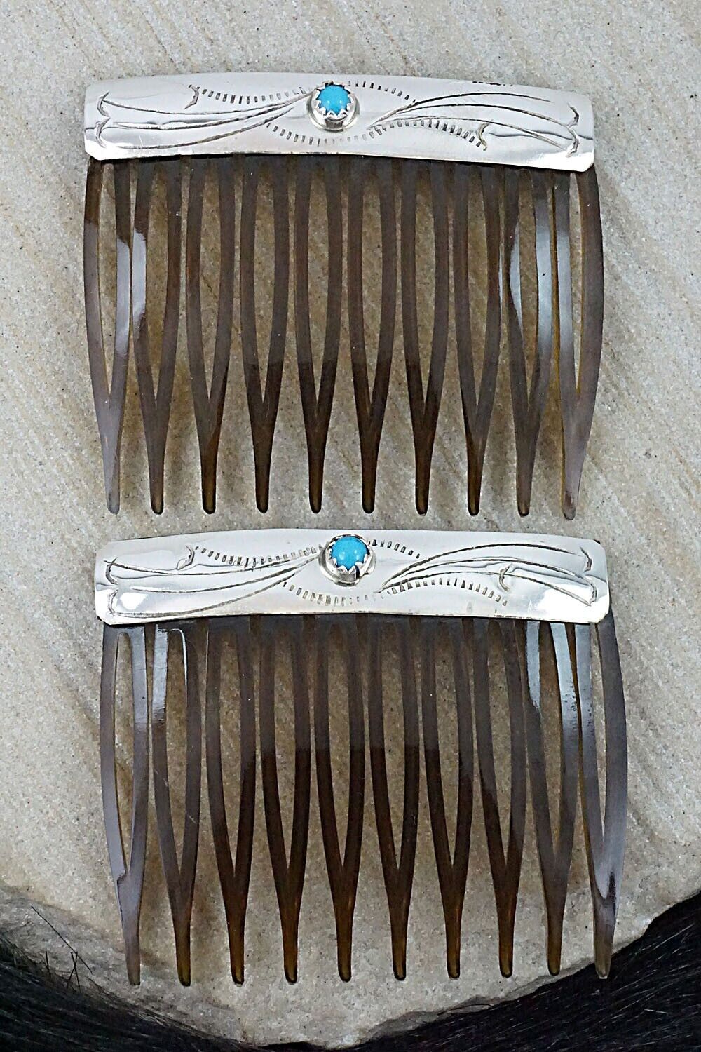 Turquoise & Sterling Silver Hair Combs - Randall Dalgai