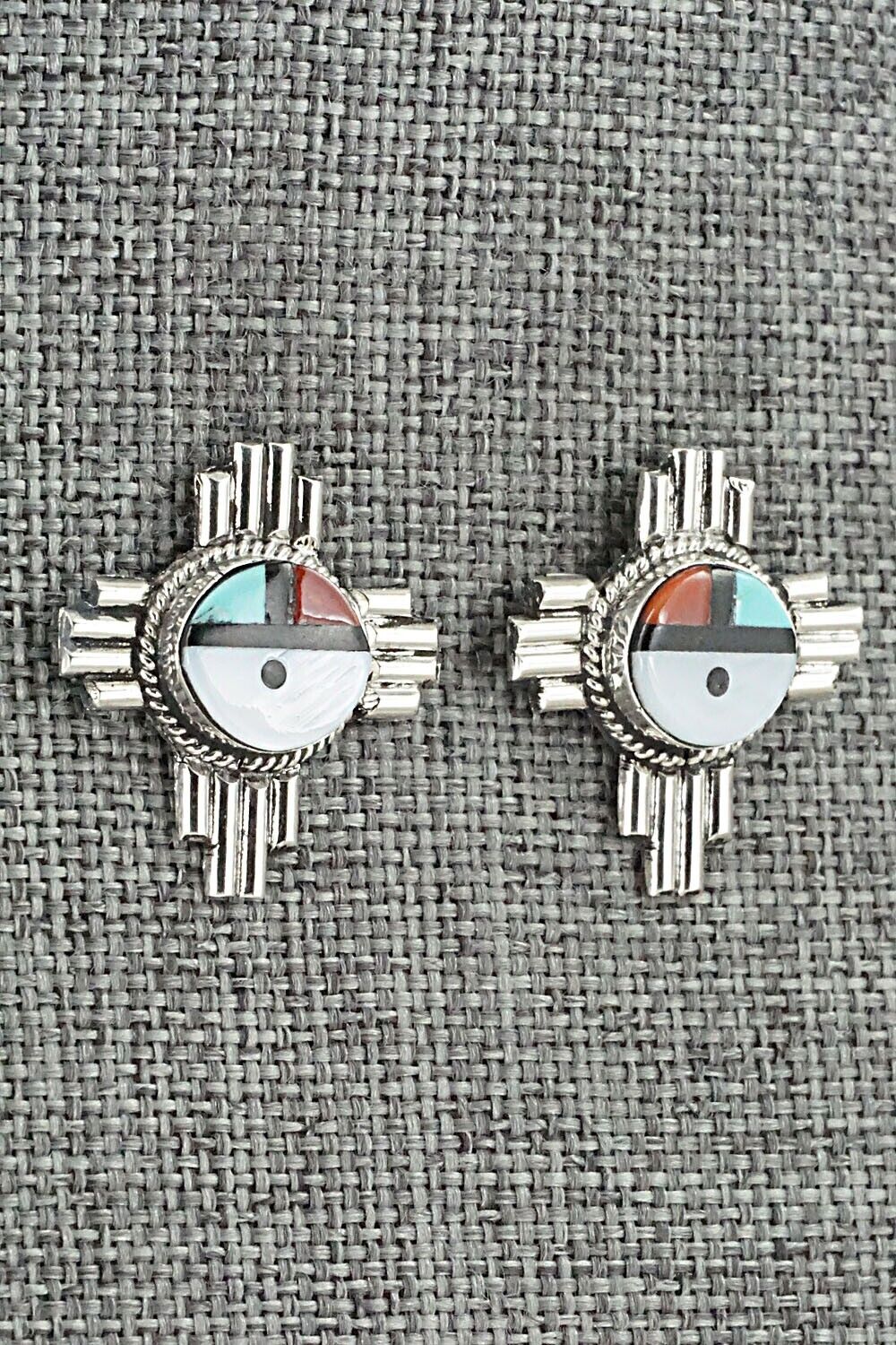 Multi Stone & Sterling Silver Inlay Earrings - Clifford Cheama
