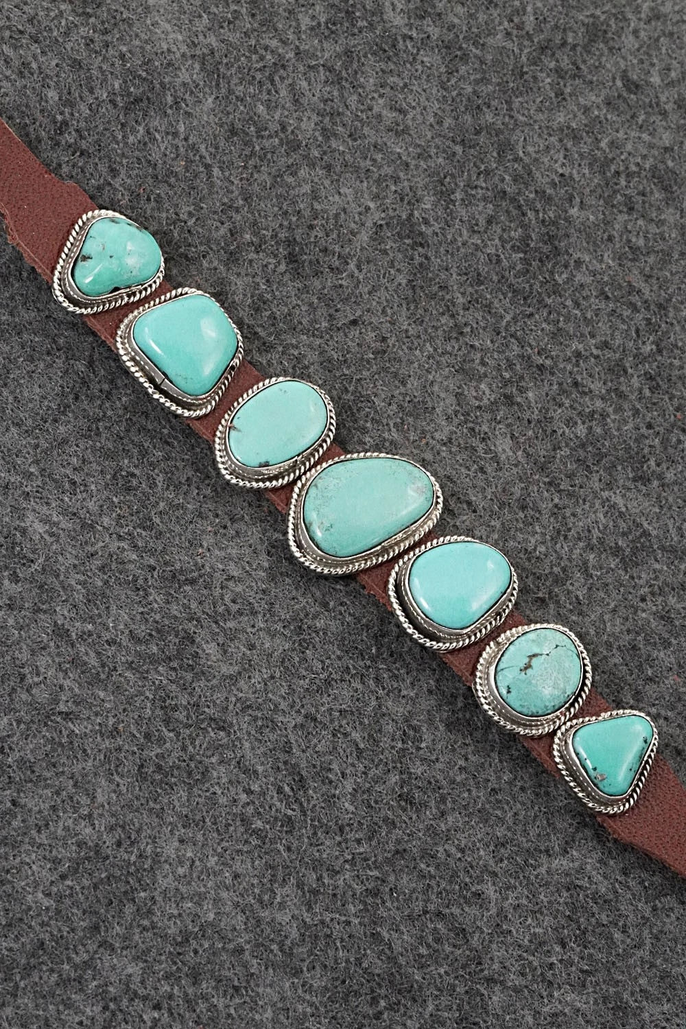 Turquoise, Sterling Silver & Leather Bracelet - Marlene Ramone