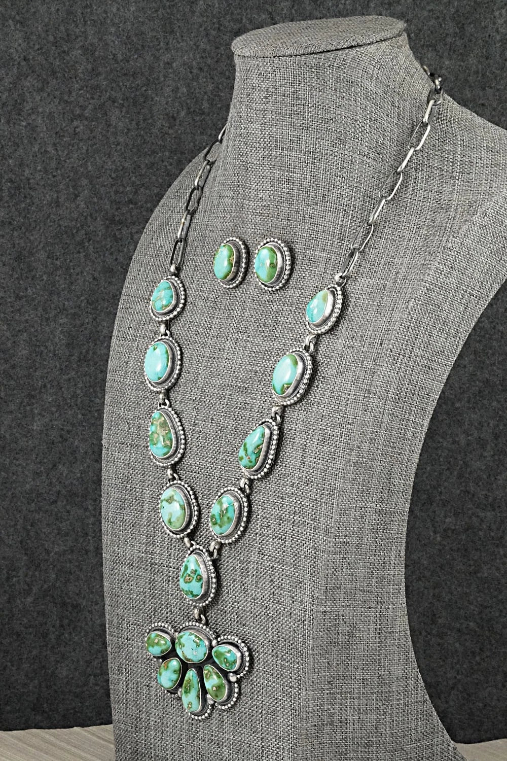 Turquoise & Sterling Silver Necklace and Earrings Set - Darrin Livingston