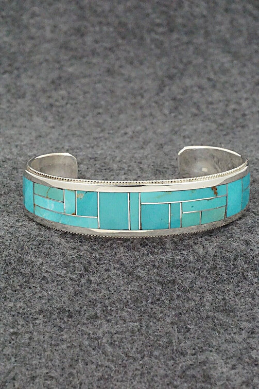 Turquoise & Sterling Silver Inlay Bracelet - Glendora Booqua