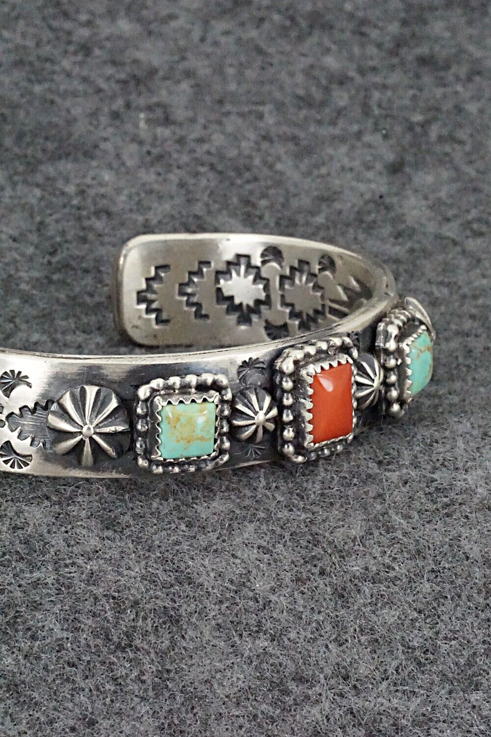 Turquoise, Coral & Sterling Silver Bracelet - Andrew Gordon