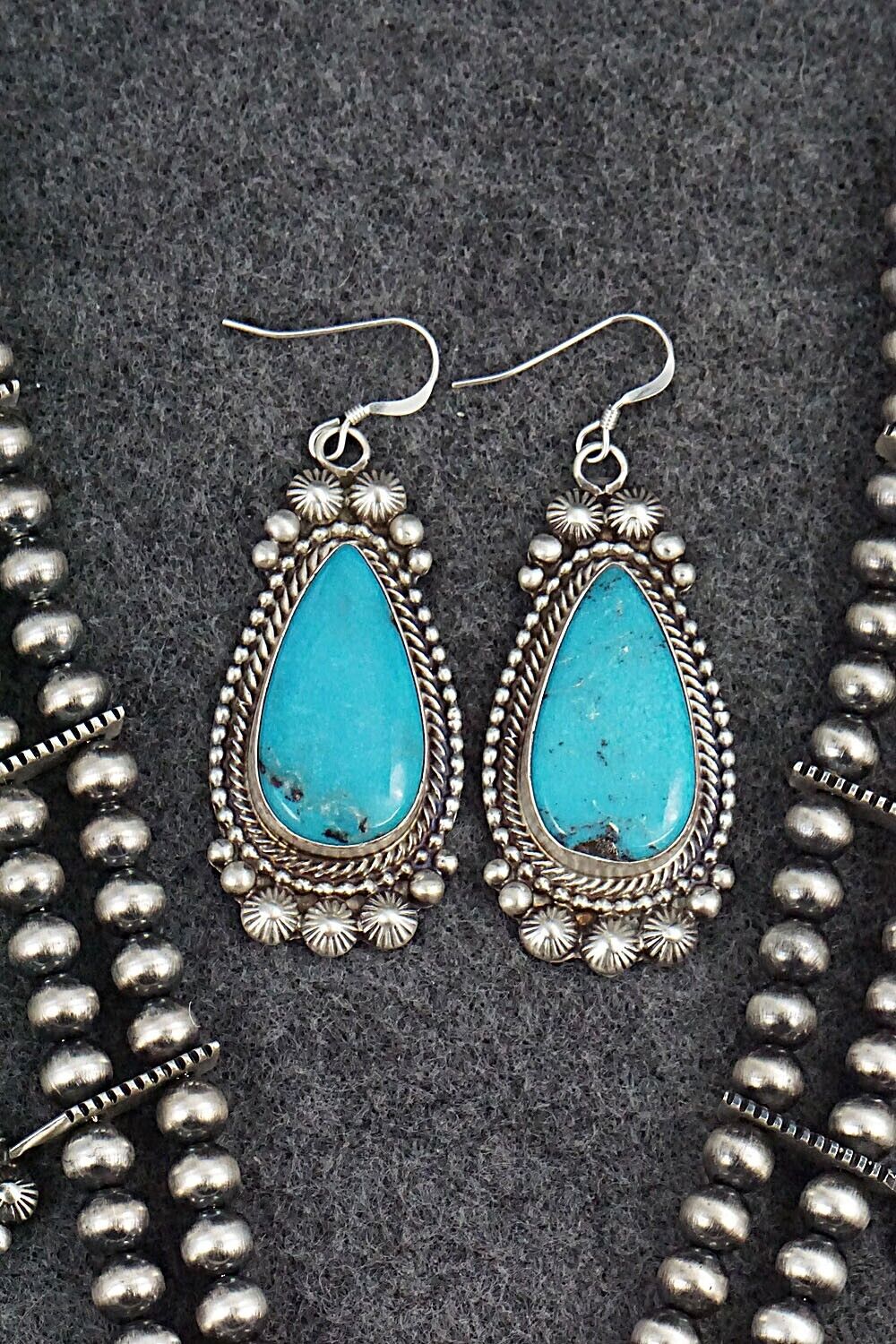 Turquoise, Coral & Sterling Silver Squash Blossom Set - Tom Lewis