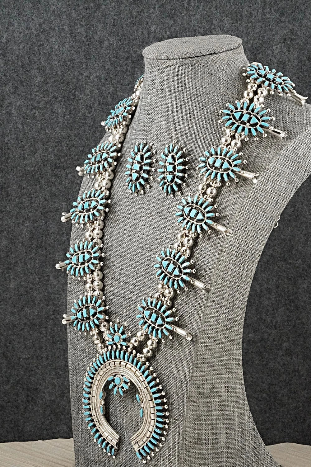 Turquoise & Sterling Silver Squash Blossom Set - Evonne Hustito