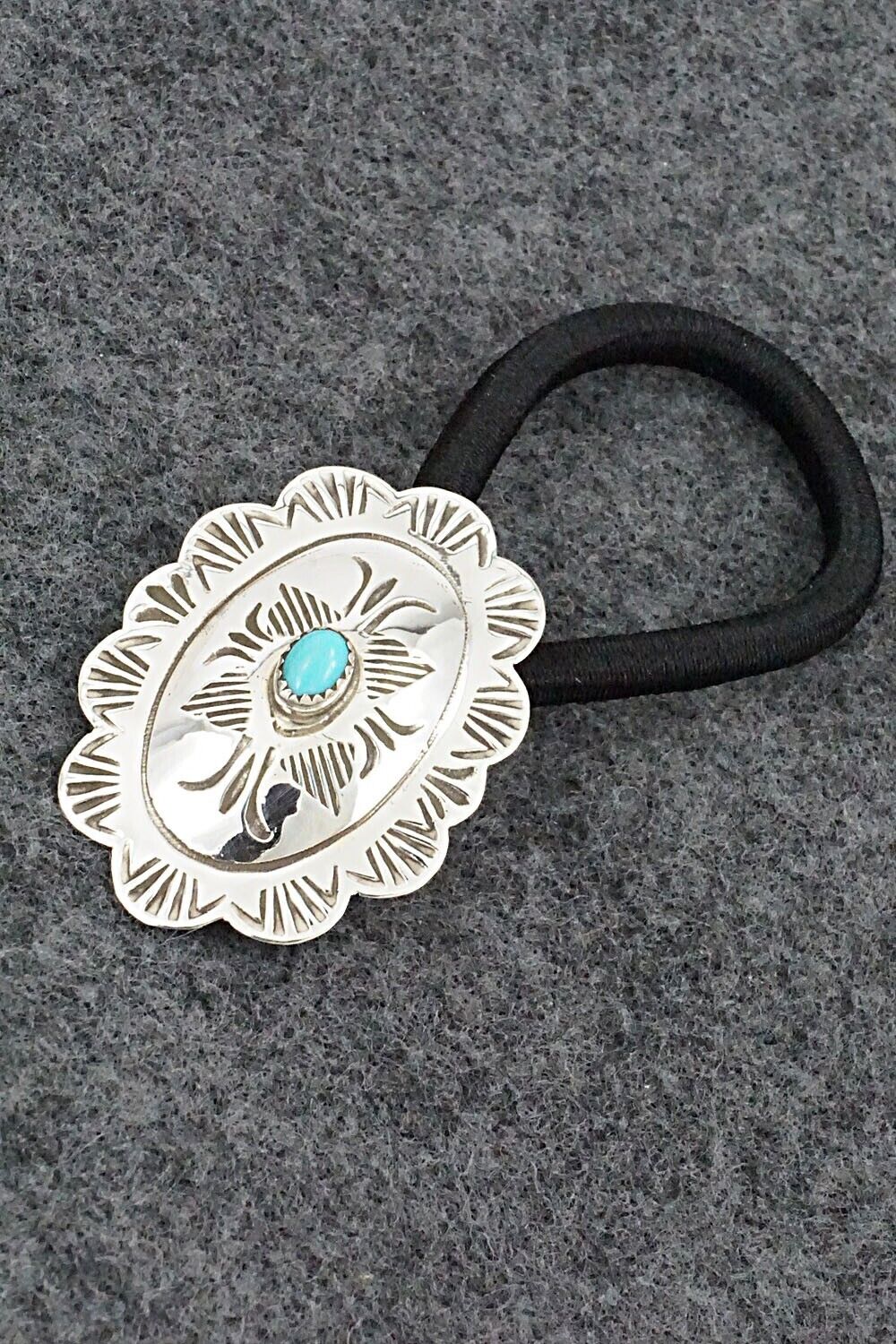 Turquoise & Sterling Silver Hair Tie - Bertha Begay