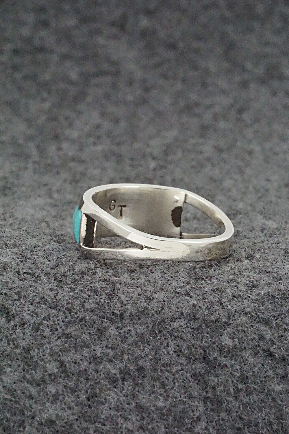 Turquoise & Sterling Silver Inlay Ring - Sibert Bowannie - Size 9.5