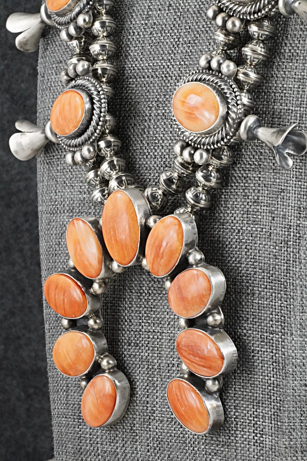 Spiny Oyster & Sterling Silver Squash Blossom Set - Kathleen Livingston