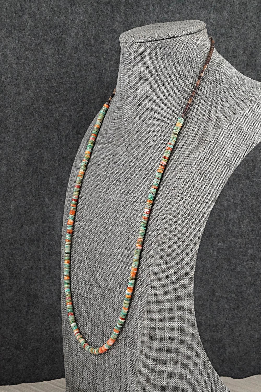 Turquoise, Spiny Oyster & Sterling Silver Necklace 24" - Doreen Jake