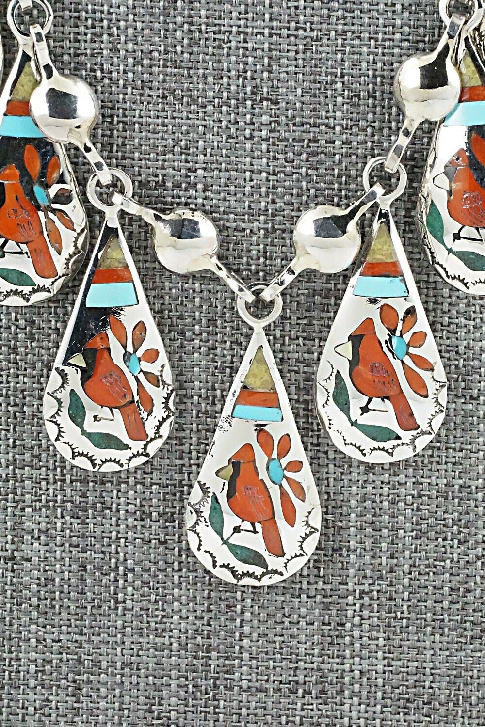 Multi Stone & Sterling Silver Inlay Necklace - Quintin Quam Sr.