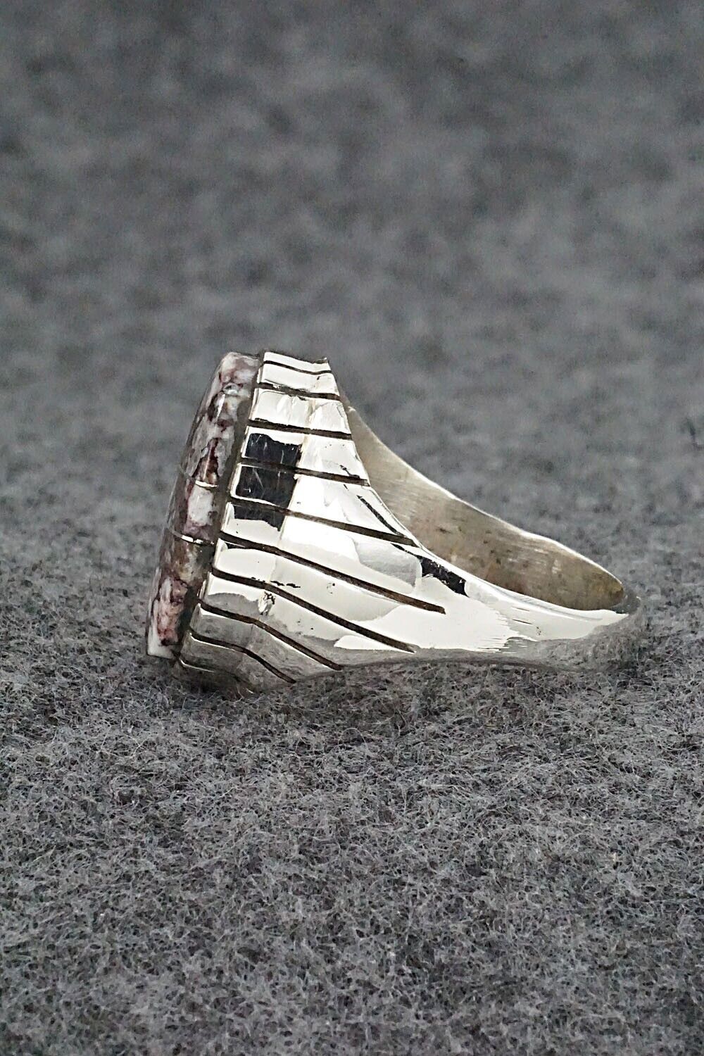 Wild Horse, Turquoise, Onyx & Sterling Silver Ring - Trevor Jack - Size 10.5