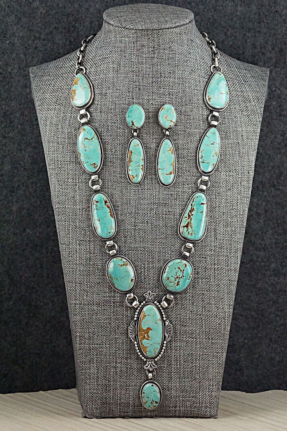 Turquoise & Sterling Silver Necklace and Earrings Set - Annie Hoskie
