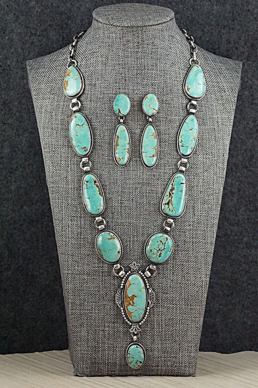Turquoise & Sterling Silver Necklace and Earrings Set - Annie Hoskie