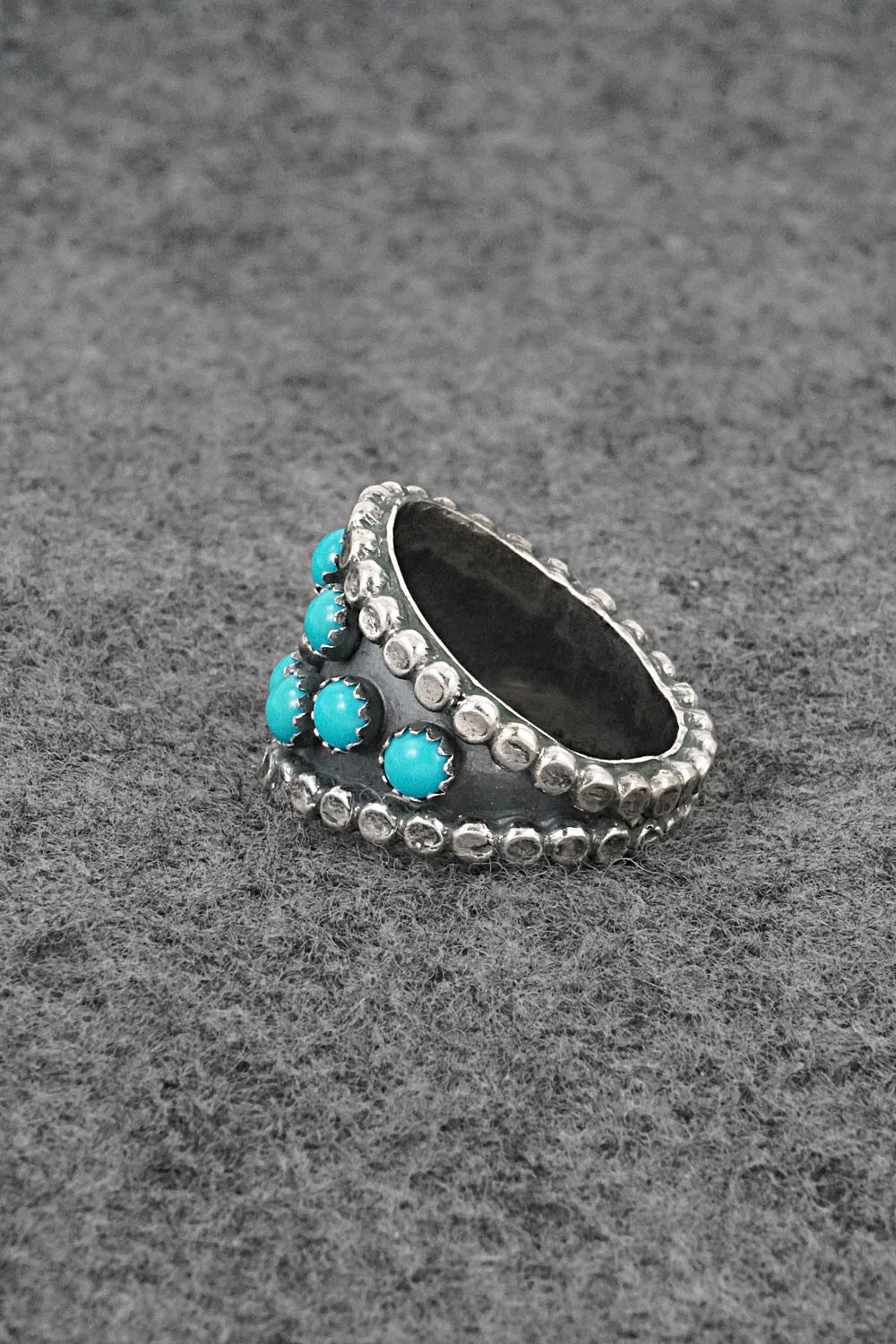 Turquoise & Sterling Silver Ring - Kenny Lonjose - Size 8.75